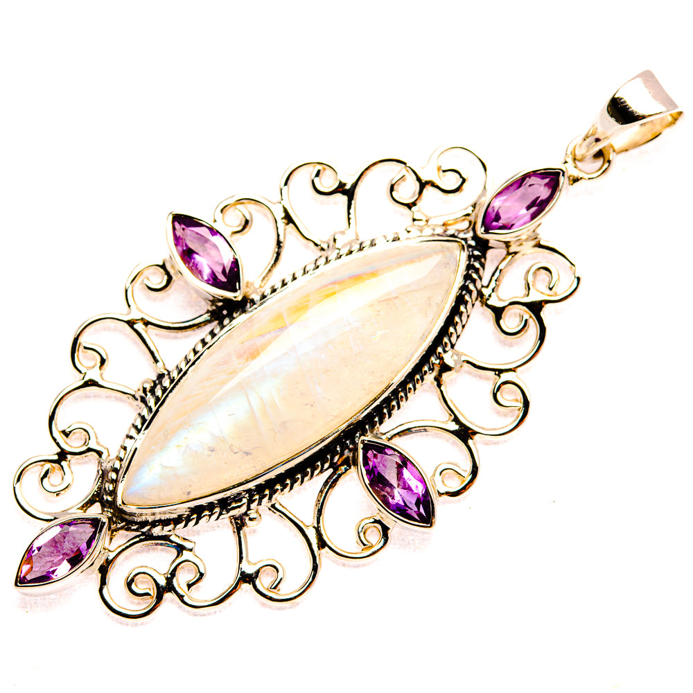 Signature Rainbow Moonstone, Amethyst 925 Sterling Silver Pendant 2 5/8" (925 Sterling Silver) PD37789