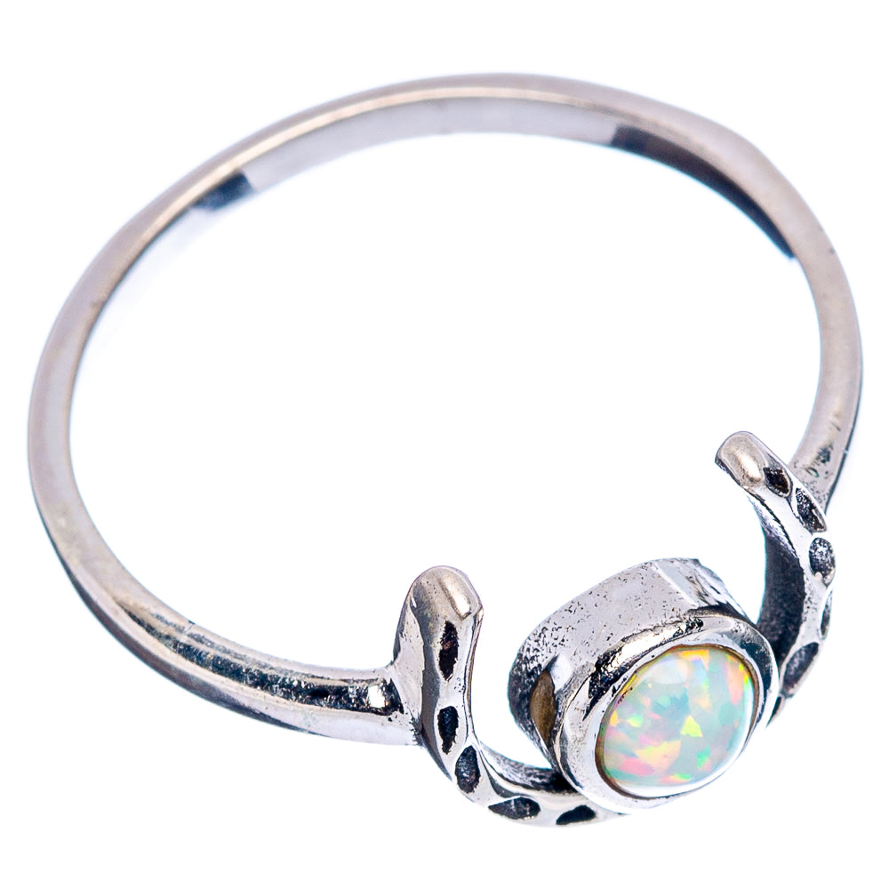 Lab Opal Horseshoe Dainty Ring Size 6.5 (.925 Sterling Silver)