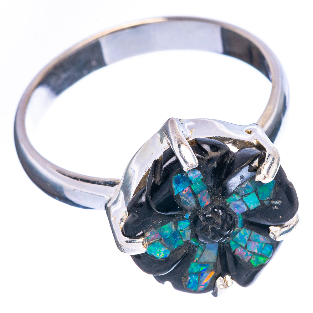 Rare Opal Black Onyx Flower Ring Size 8.75 (925 Sterling Silver) R2358