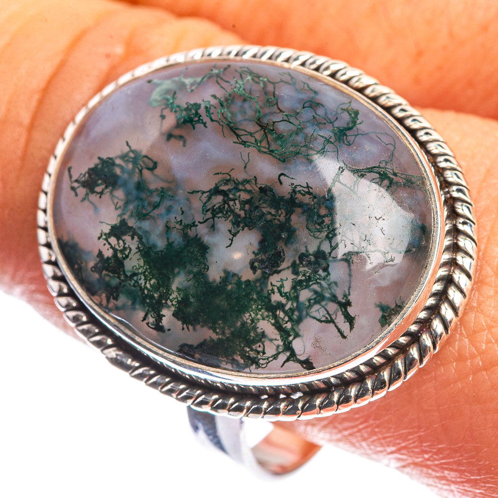 Large Green Moss Agate 925 Sterling Silver Ring Size 11.25
