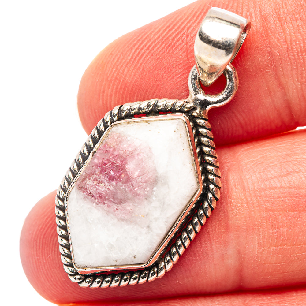 Pink Tourmaline In Quartz Pendant 1 3/8" (.925 Sterling Silver)