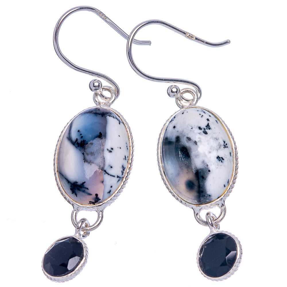 Dendritic Opal, Black Onyx Earrings 1 5/8" (925 Sterling Silver) E433291