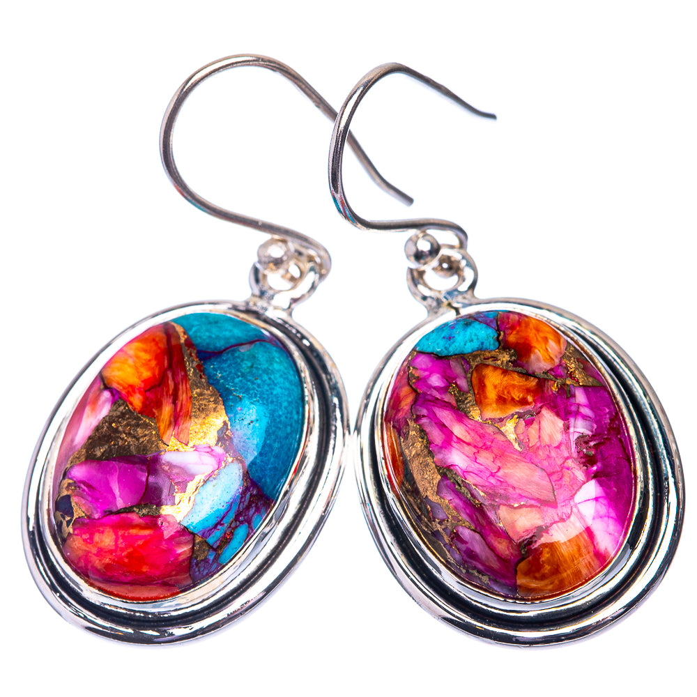Kingman Pink Dahlia Turquoise Earrings 1 3/8" (925 Sterling Silver) E432559