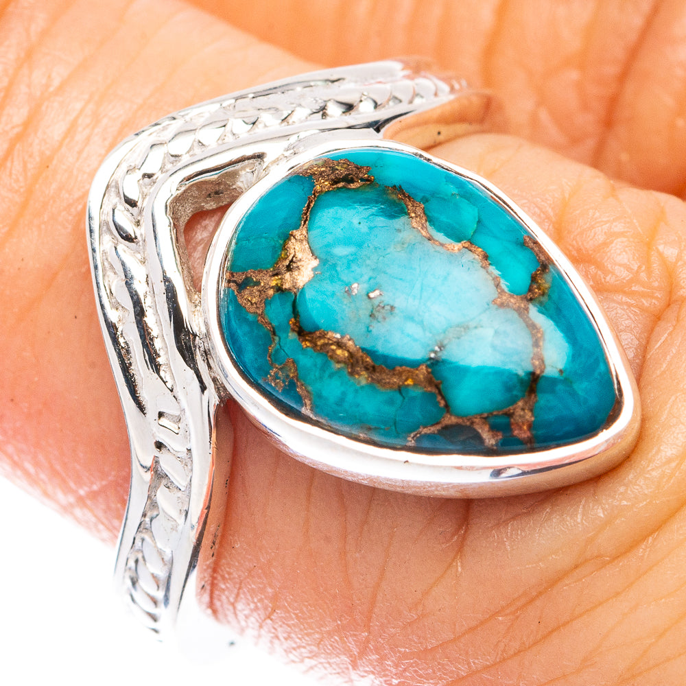 Premium Blue Copper Composite Turquoise Ring Size 6 (925 Sterling Silver) R1834