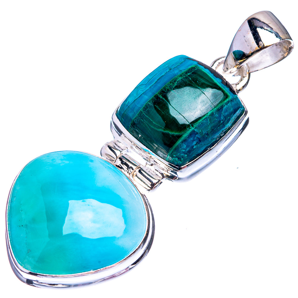 Larimar, Malachite In Chrysocolla Pendant 1 5/8" (925 Sterling Silver) P38859