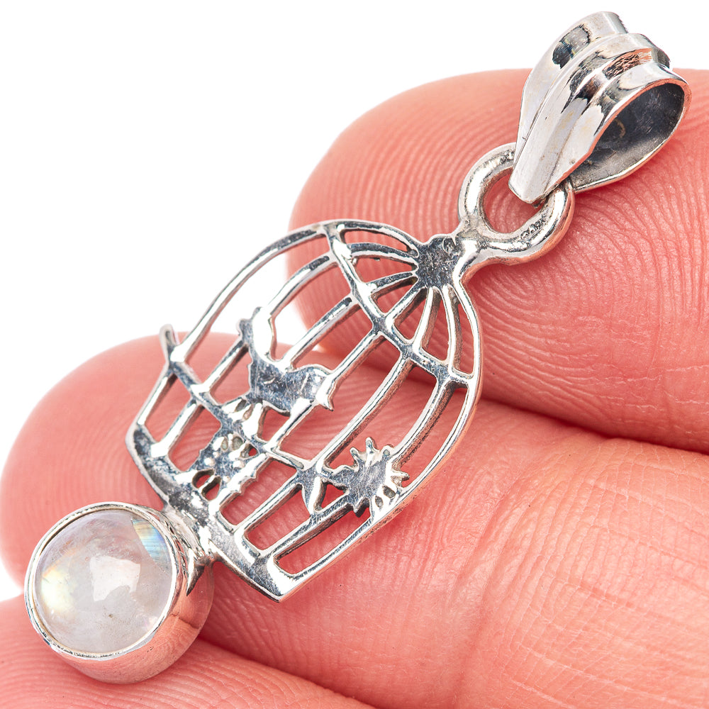 Rainbow Moonstone Dainty Pendant 1 3/8" (925 Sterling Silver) P39911