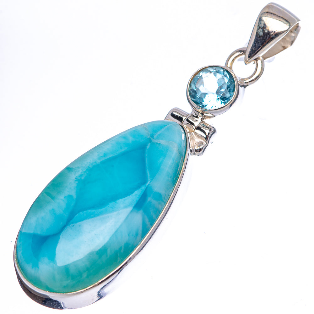 Premium Larimar, Blue Topaz Pendant 1 7/8" (.925 Sterling Silver)