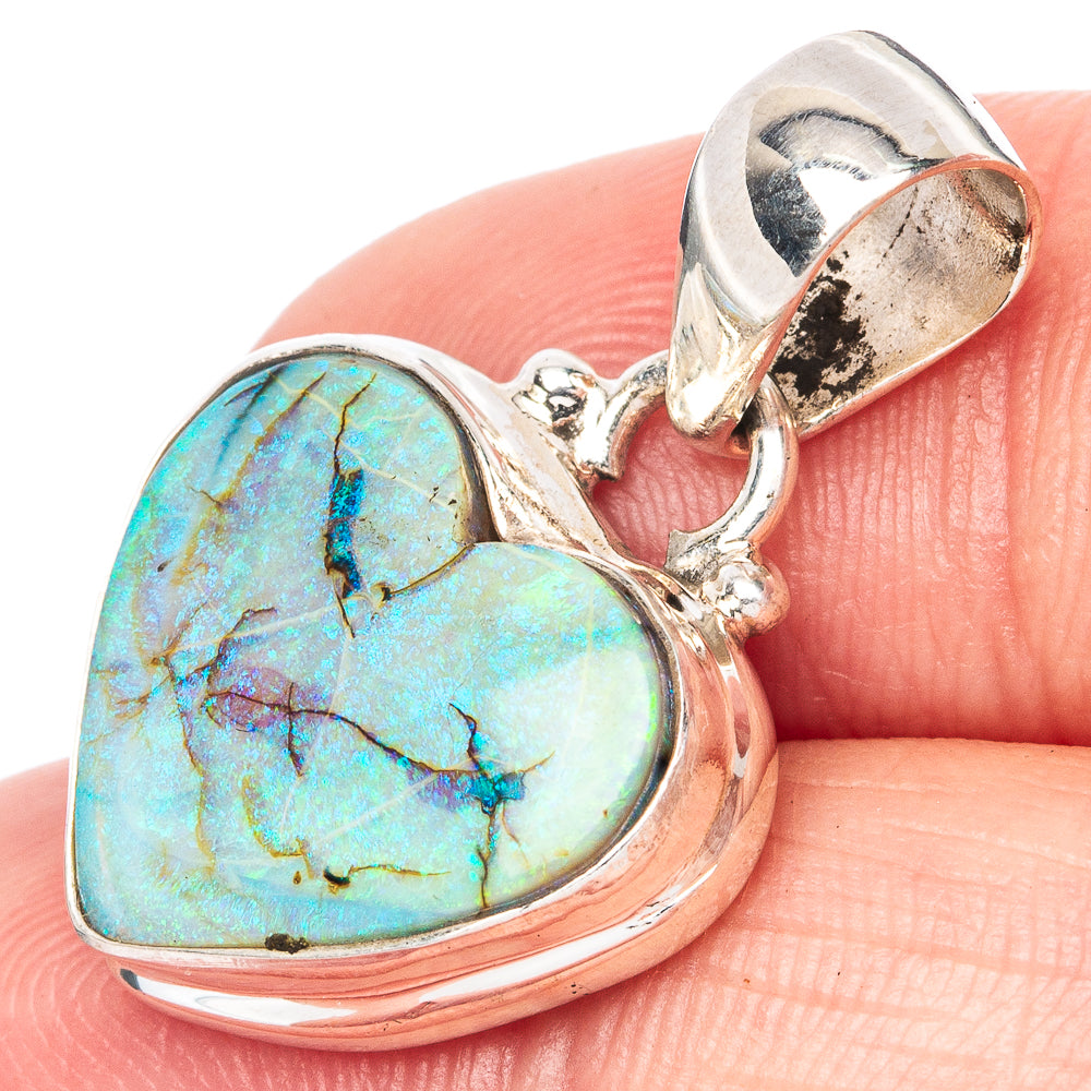 Rare Sterling Opal Heart Pendant 1 1/8" (925 Sterling Silver) P42889