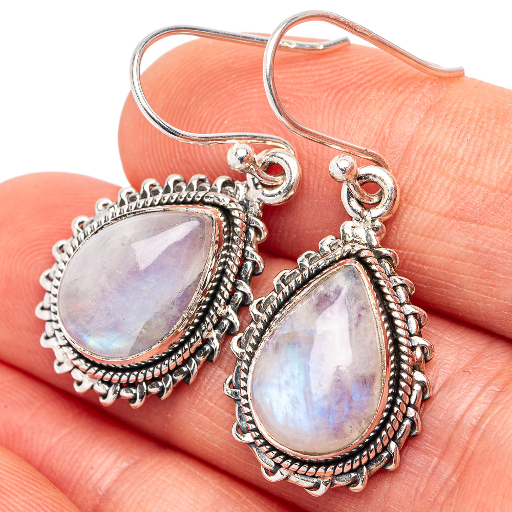 Rainbow Moonstone Earrings 1 3/8" (.925 Sterling Silver)