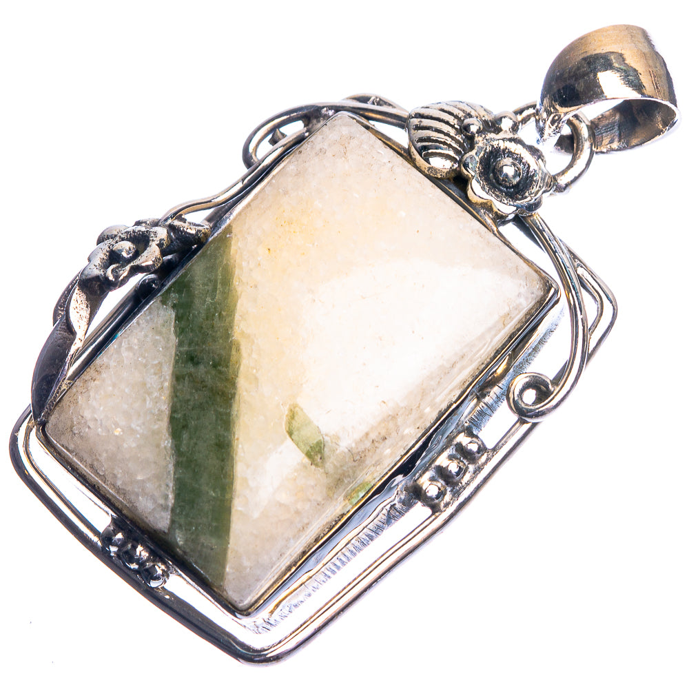 Green Tourmaline In Quartz Pendant 1 5/8" (925 Sterling Silver) P39194