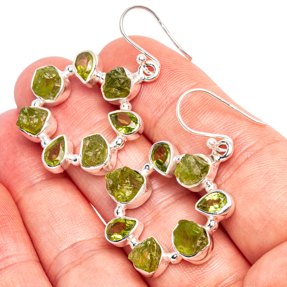 Premium Rough Peridot Earrings 1 5/8" (925 Sterling Silver) E1848