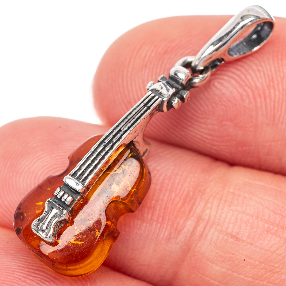 Baltic Amber Violin Dainty Pendant 1 1/4" (925 Sterling Silver) P39938
