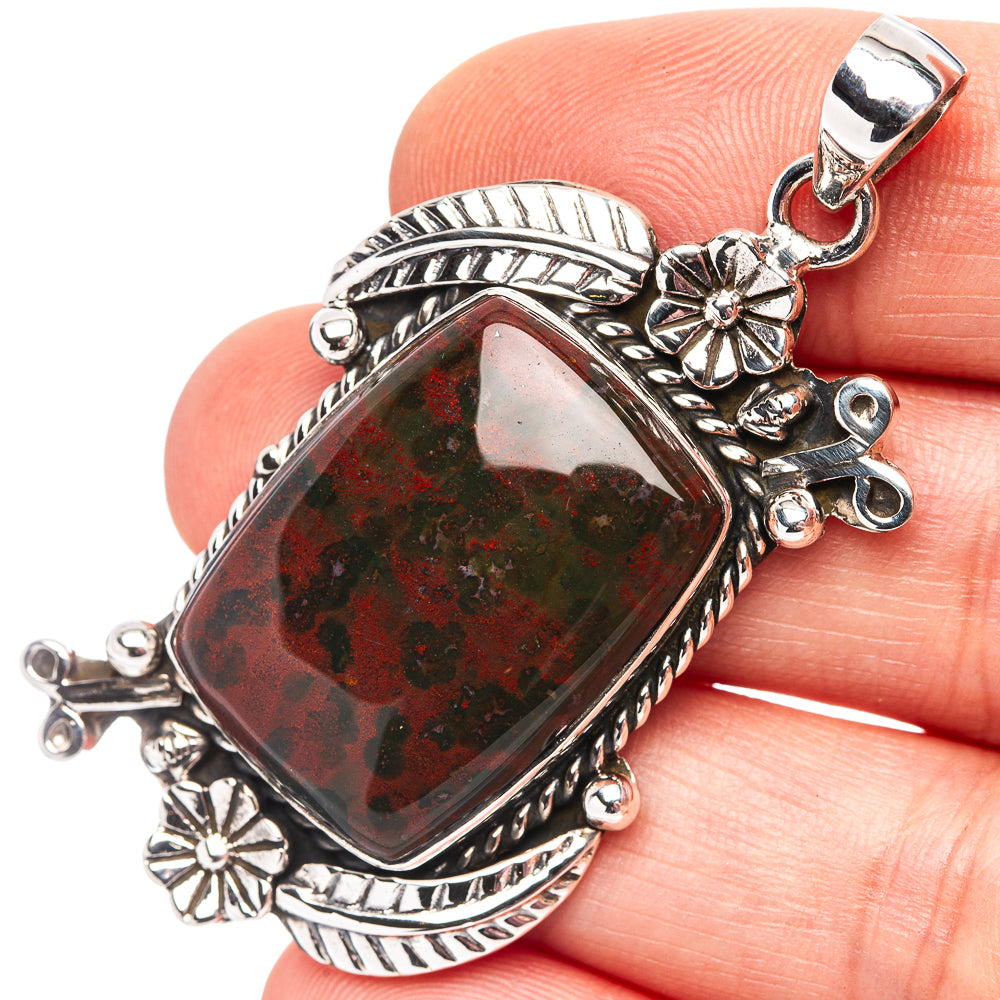Premium Bloodstone Pendant 2 1/8" (.925 Sterling Silver)