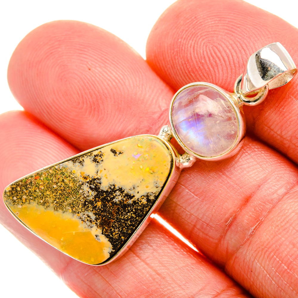 Boulder Opal, Rainbow Moonstone 925 Sterling Silver Pendant 1 3/4" (925 Sterling Silver) PD38340