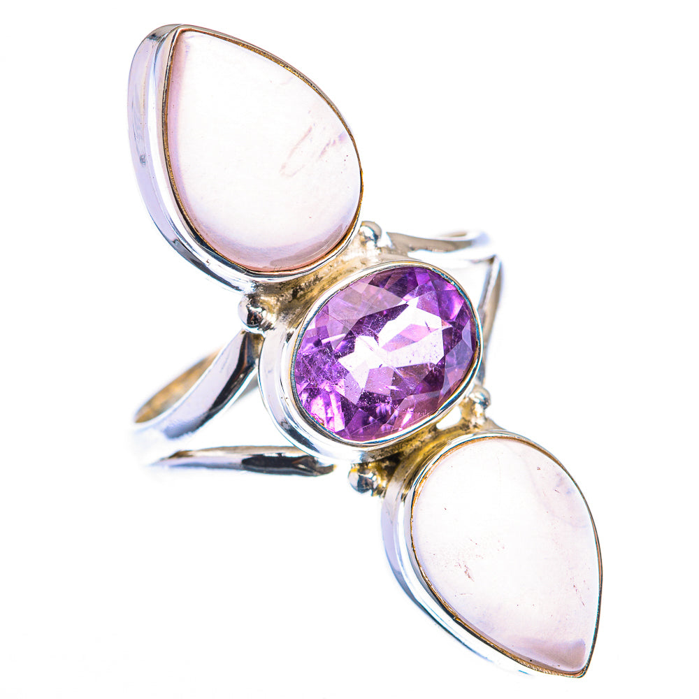Large Rose Quartz, Amethyst Ring Size 10.75 (925 Sterling Silver) RING140029