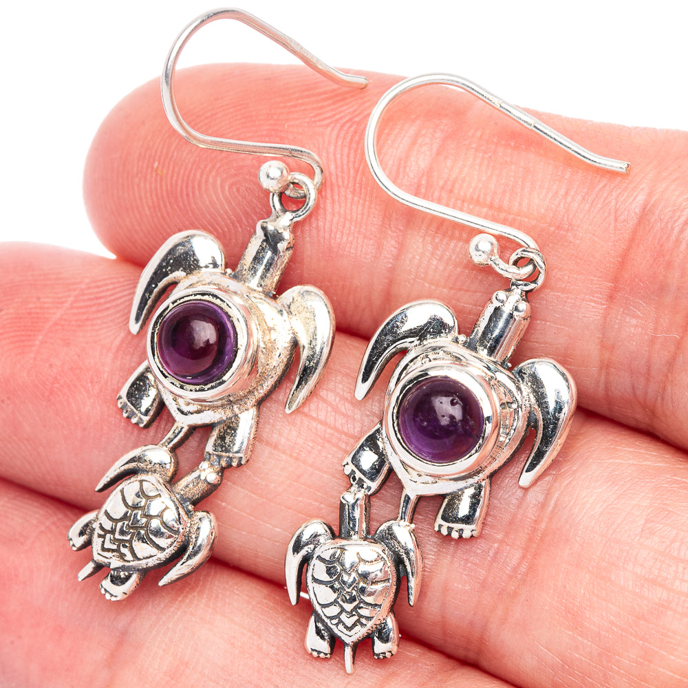 Amethyst Turtles Earrings 1 5/8" (925 Sterling Silver) E433487