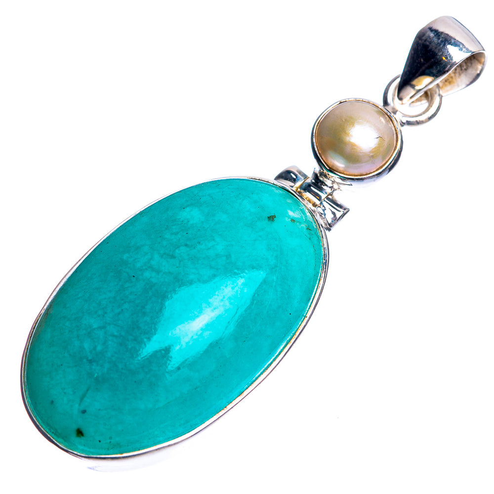 Peru Amazonite, Cultured Pearl Pendant 2 1/8" (925 Sterling Silver) P39111