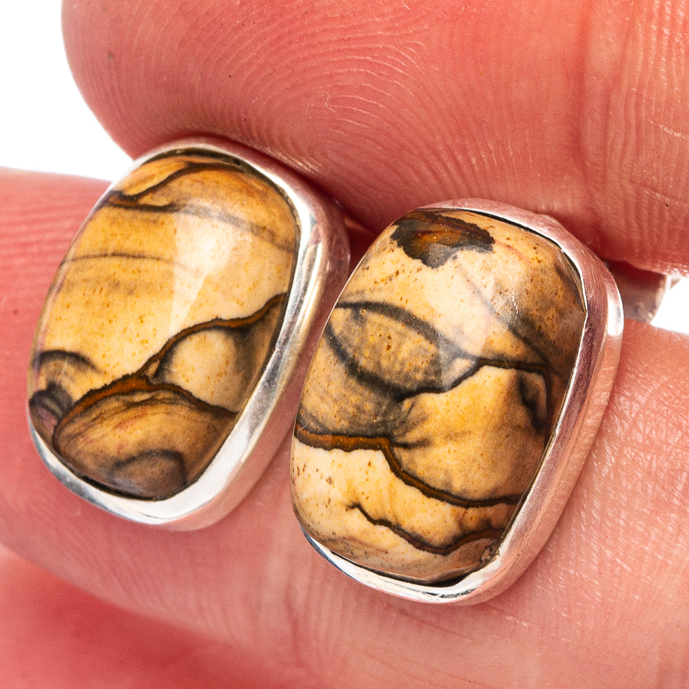 Picture Jasper 925 Sterling Silver Earrings 5/8" (925 Sterling Silver) E2132
