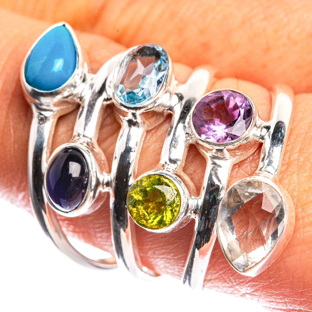 Large Sleeping Beauty Turquoise, Tanzanite, Blue Topaz, Peridot, Amethyst, White Quartz 925 Sterling Silver Ring Size 8.75