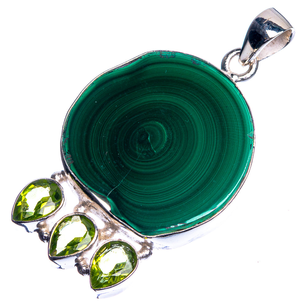 Malachite, Peridot 925 Sterling Silver Pendant 1 3/4"