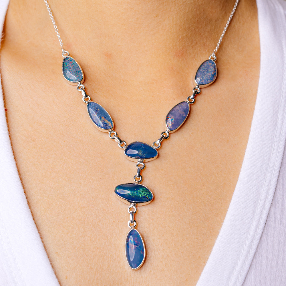 Rare Triplet Opal Necklace 17 To 18 5/8" (925 Sterling Silver) N90109