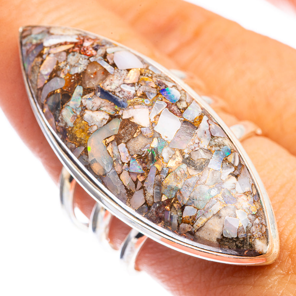 Huge Copper Composite Rainbow Moonstone Ring Size 8.75 (925 Sterling Silver) RING143346