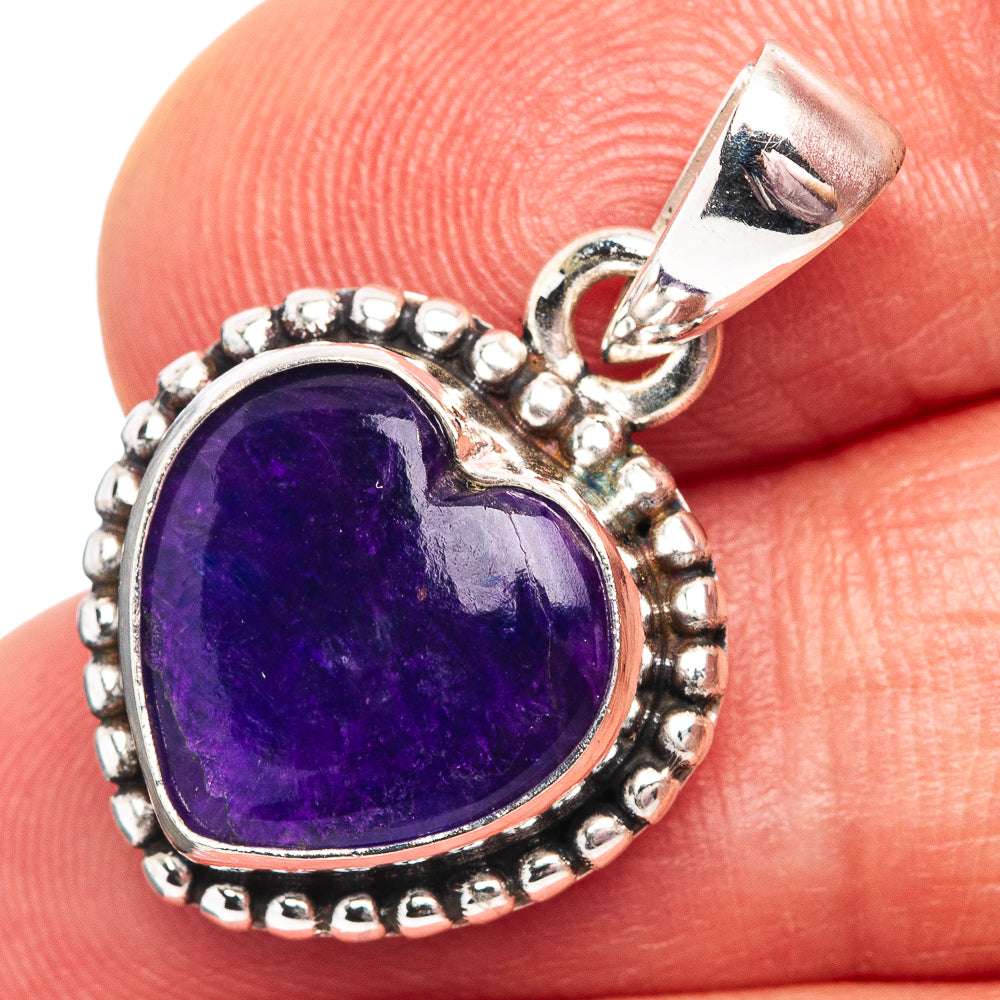Premium Sugilite Heart Pendant 1" (.925 Sterling Silver)
