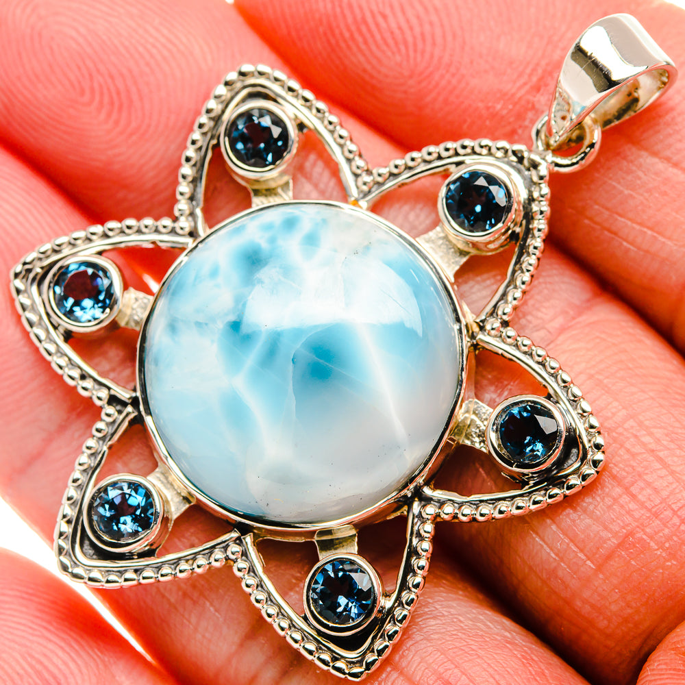 Signature Larimar, London Blue Topaz 925 Sterling Silver Pendant 1 7/8" (925 Sterling Silver) PD37803