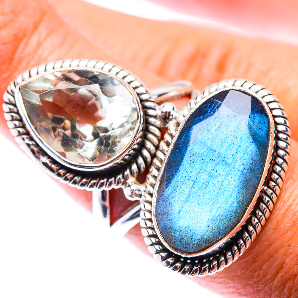 Large Labradorite, White Quartz Ring Size 7 (925 Sterling Silver) RING140223