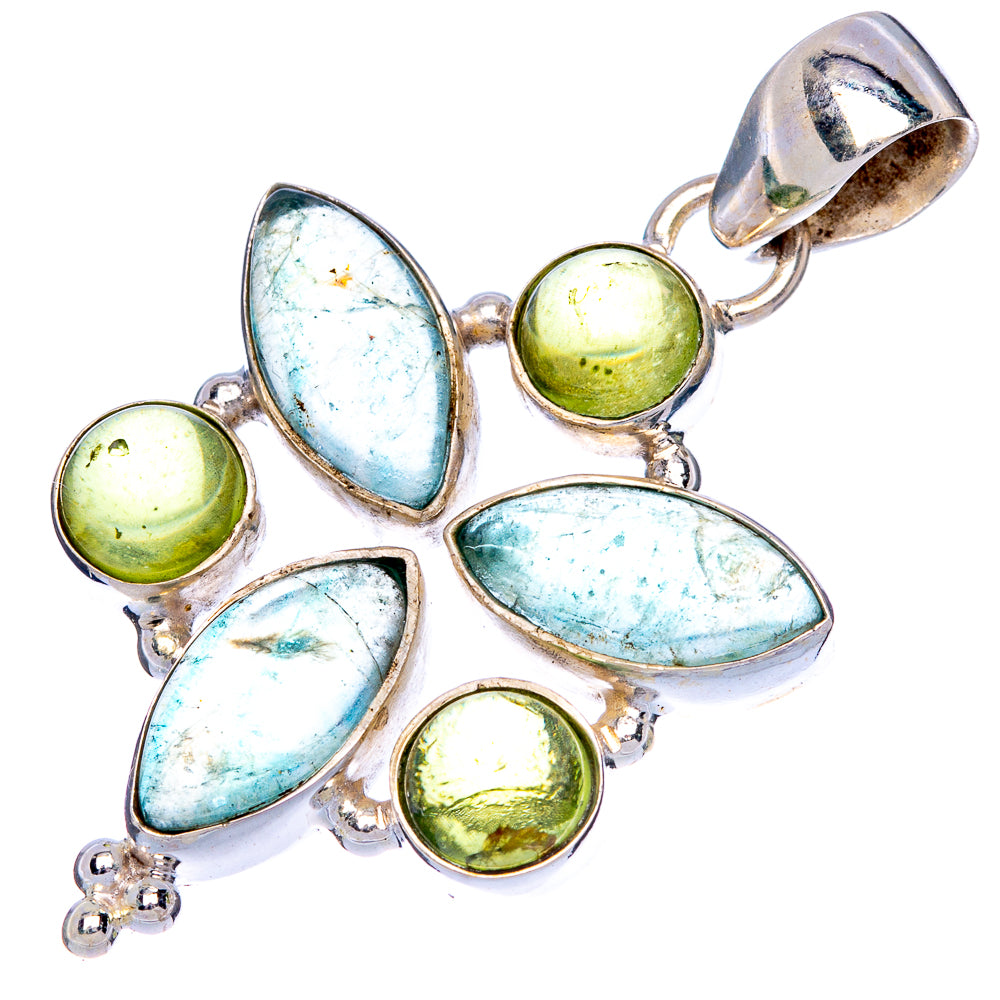 Natural Aquamarine, Peridot Pendant 1 5/8" (925 Sterling Silver) P40607