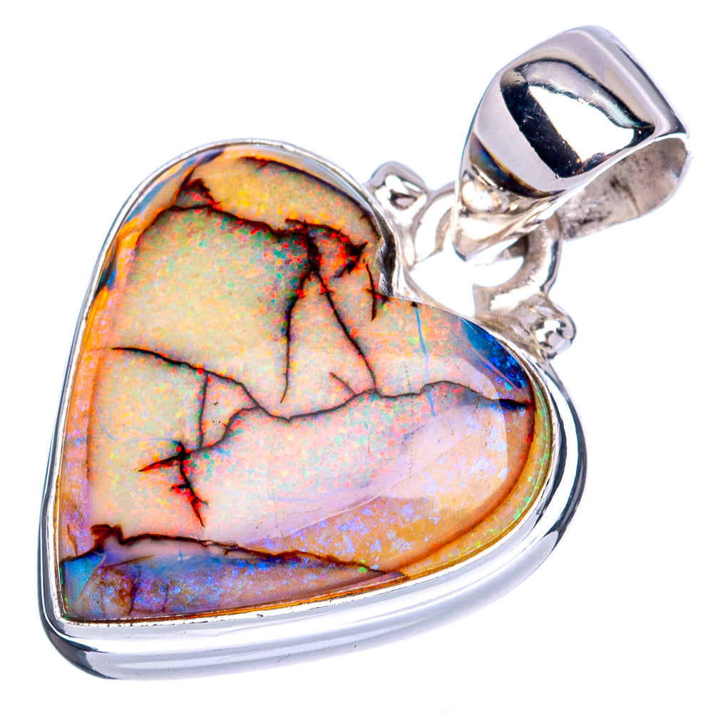 Rare Sterling Opal Heart Pendant 1 1/8" (925 Sterling Silver) P42109