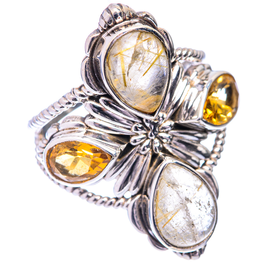 Large Rutilated Quartz, Citrine Ring Size 9 (925 Sterling Silver) R140987