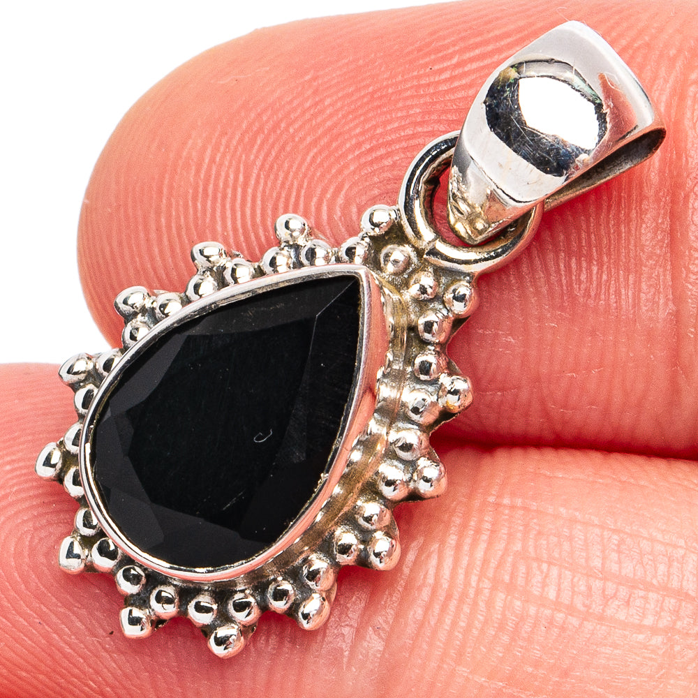 Dainty Black Onyx Pendant 1 1/8" (925 Sterling Silver) P45256