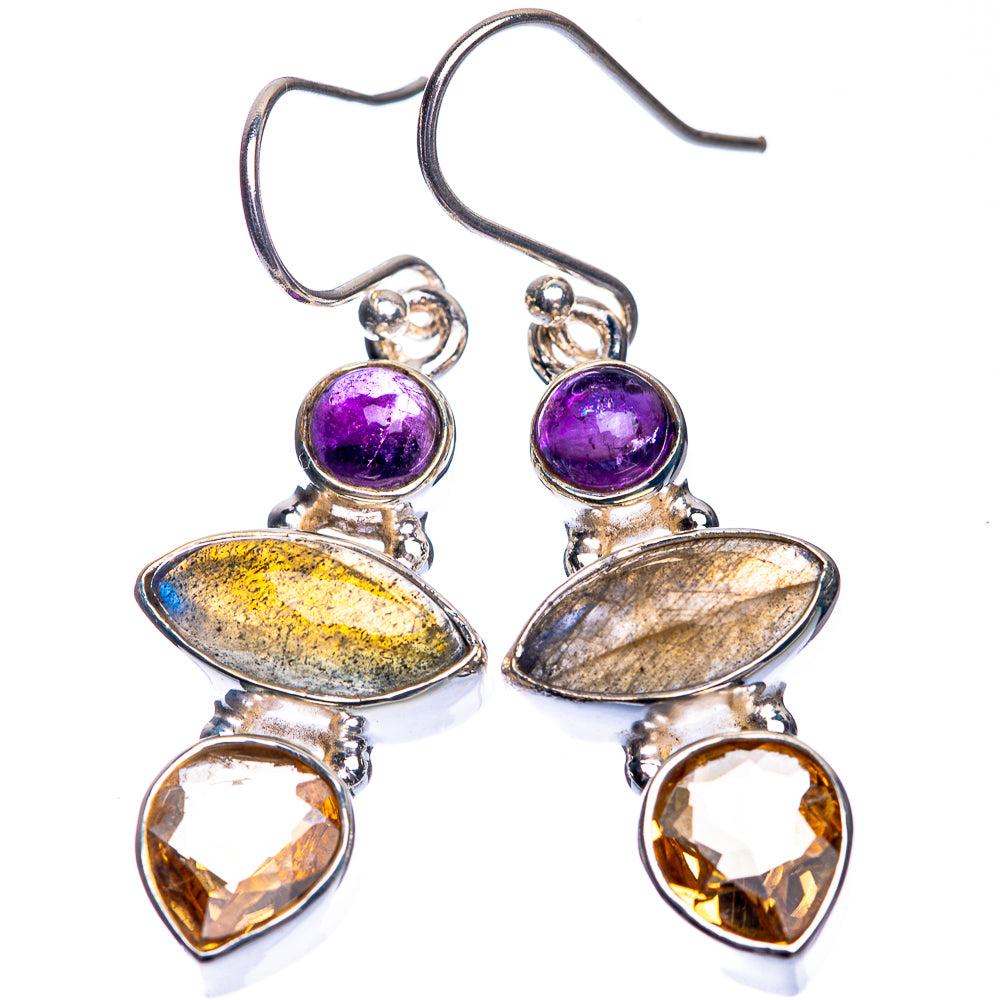 Labradorite, Citrine, Amethyst Earrings 1 5/8" (925 Sterling Silver) E432709