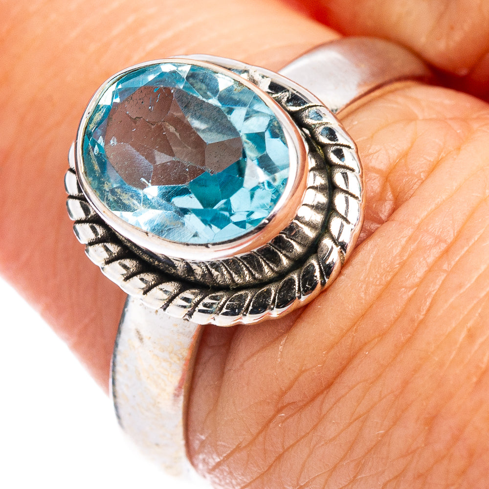 Faceted Blue Topaz Ring Size 7 (.925 Sterling Silver)