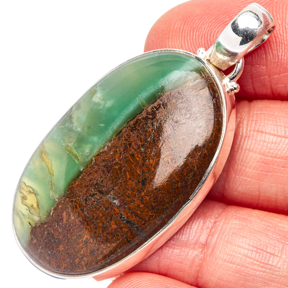 Boulder Chrysoprase Pendant 1 3/4" (.925 Sterling Silver)