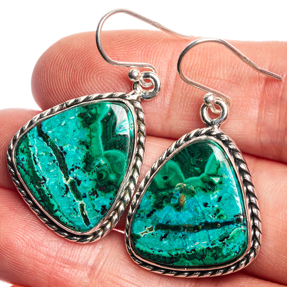 Malachite In Chrysocolla 925 Sterling Silver Earrings 1 1/2"