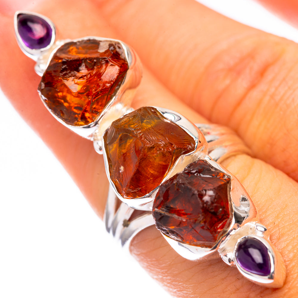Large Raw Citrine, Amethyst 925 Sterling Silver Ring Size 7.5 (925 Sterling Silver) RING140446