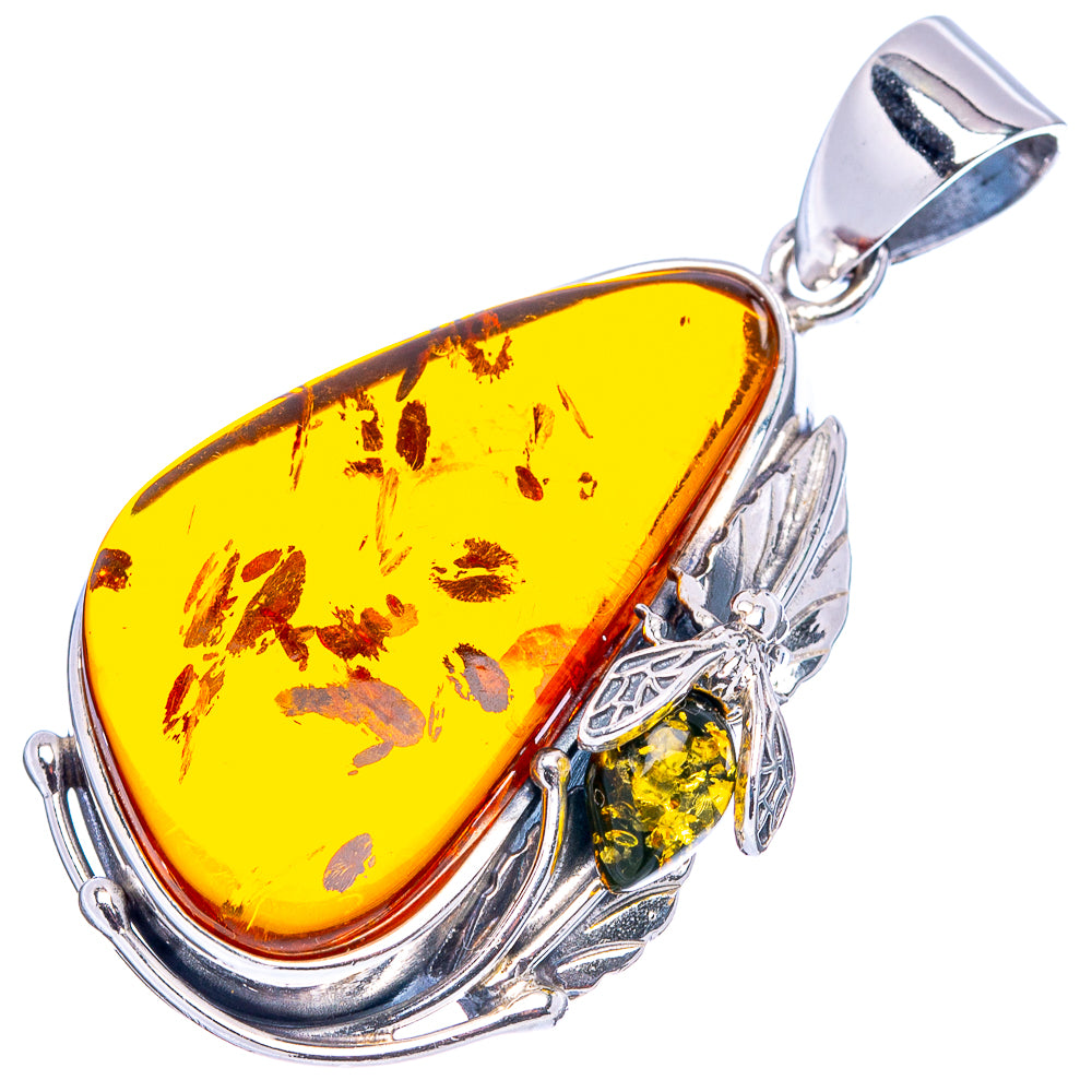 Baltic Amber Bee Pendant 1 3/4" (.925 Sterling Silver)