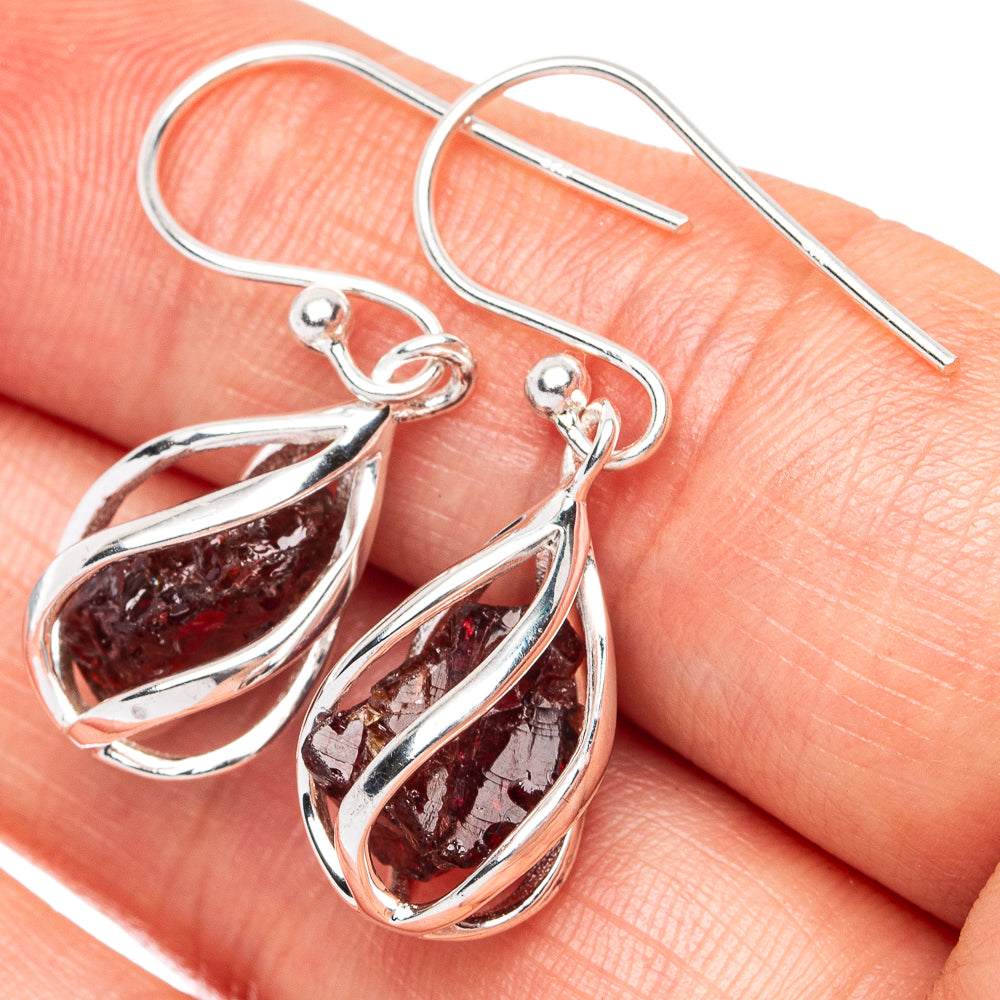 Garnet Caged Earrings 1 1/4" (925 Sterling Silver) E2555