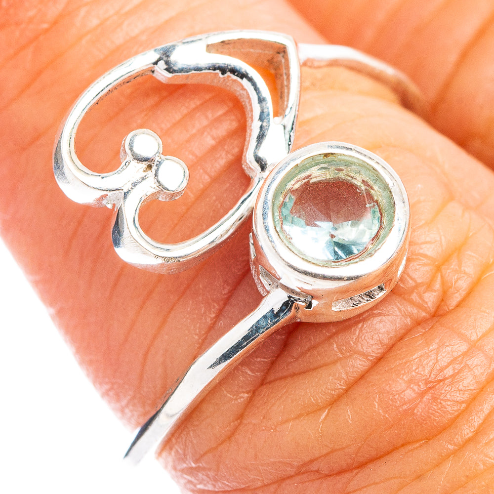 Blue Topaz Heart Dainty Ring Size 7 Adjustable (.925 Sterling Silver)