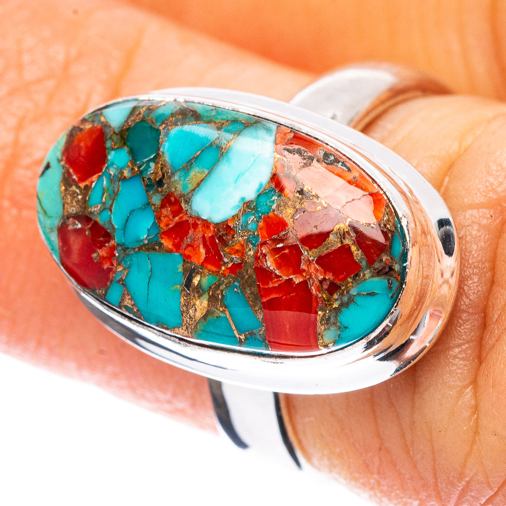 Turquoise And Coral Ring Size 5 (925 Sterling Silver) R4101