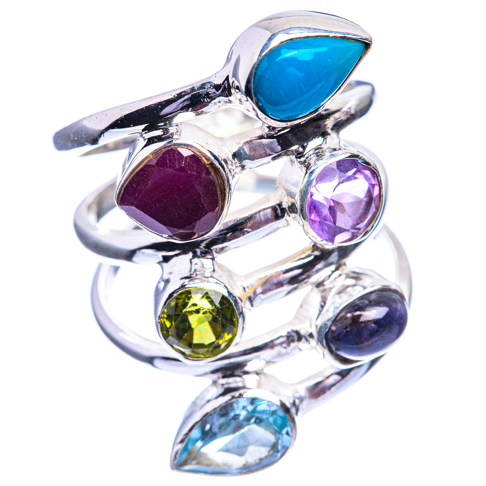 Chrysocolla, Peridot, Blue Topaz, Amethyst, Ruby Ring Size 8 (925 Sterling Silver) R141994