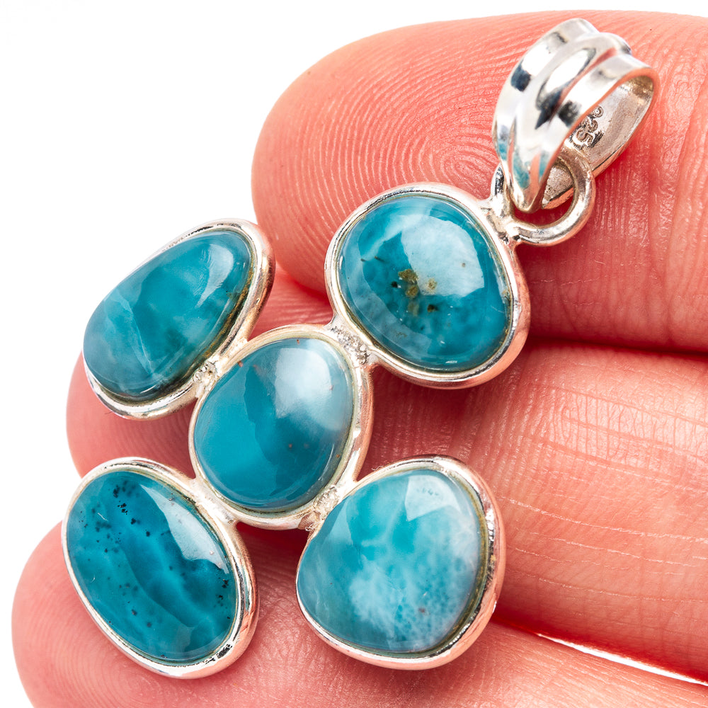 Rare Larimar Pendant 1 5/8" (.925 Sterling Silver)