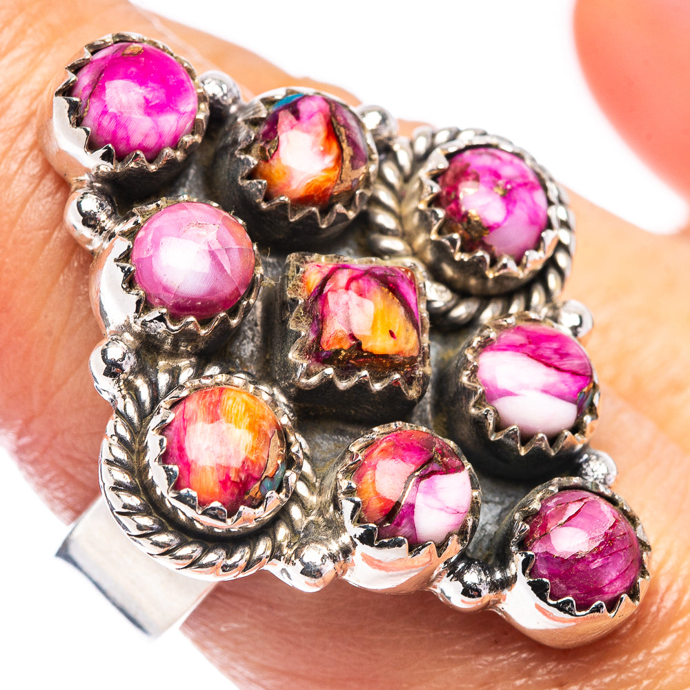 Exclusive Pink Dahlia Mohave Turquoise Ring Size 7 Adjustable (.925 Sterling Silver)