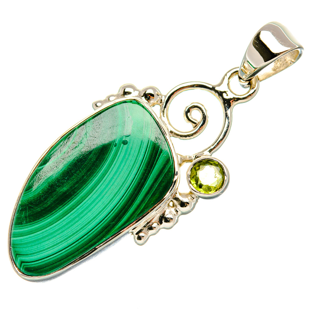 Premium Malachite, Peridot 925 Sterling Silver Pendant 1 5/8" (925 Sterling Silver) PD37763