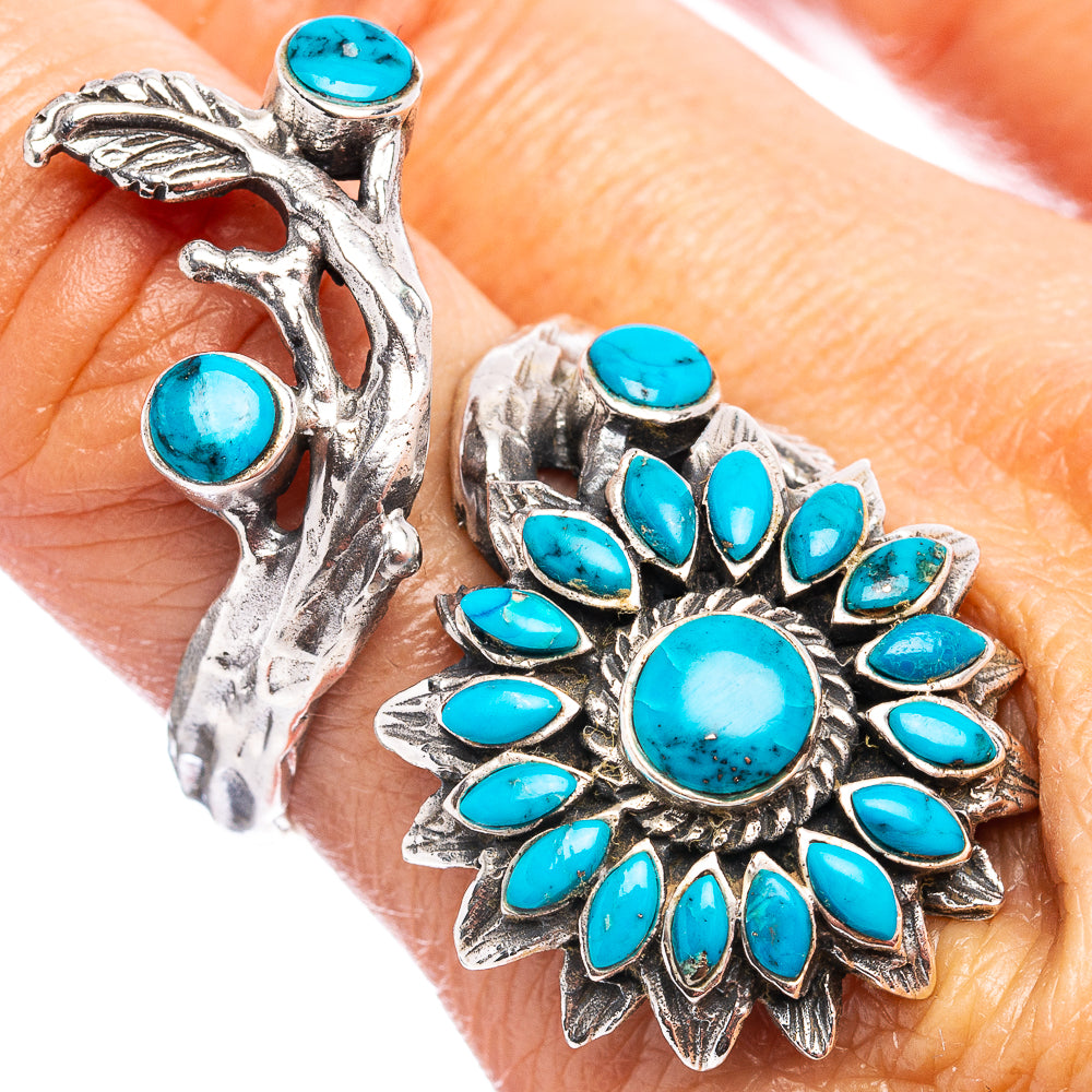 Kingman Turquoise Flower Ring Size 7 Adjustable (.925 Sterling Silver)