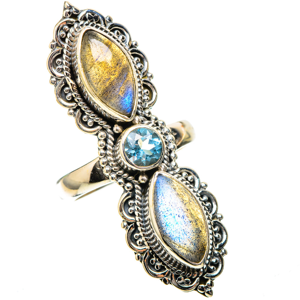 Large Labradorite, Blue Topaz Ring Size 6.25 (925 Sterling Silver) RING138007