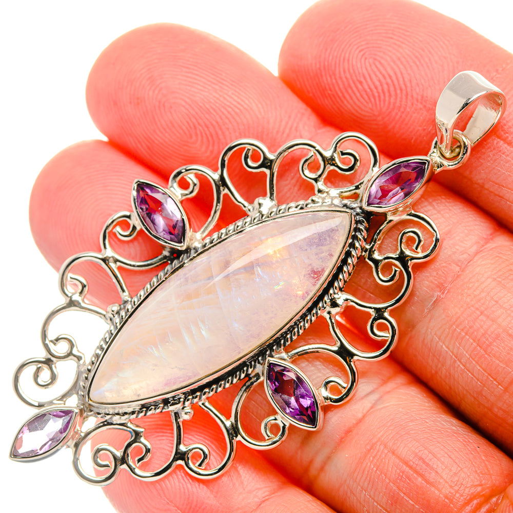Signature Rainbow Moonstone, Amethyst 925 Sterling Silver Pendant 2 5/8" (925 Sterling Silver) PD37789