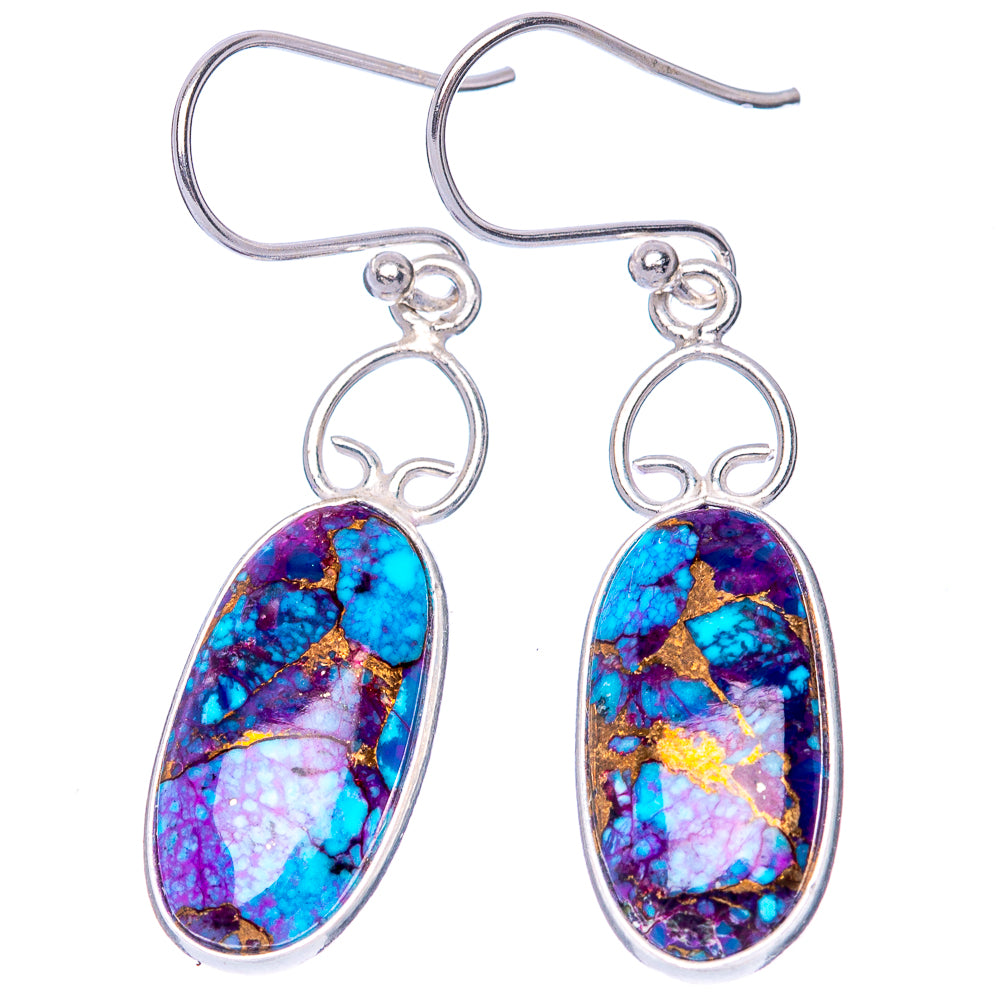 Spiny Oyster Turquoise Earrings 1 5/8" (925 Sterling Silver) E1301